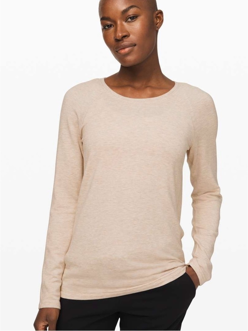 Lululemon Emerald Long Sleeve Top Sz. 8 *Terry Heathered Cashew